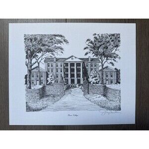 Jerry Miller Hand Signed Print Peace College Unframed 10x8 Pen and Ink Sketch